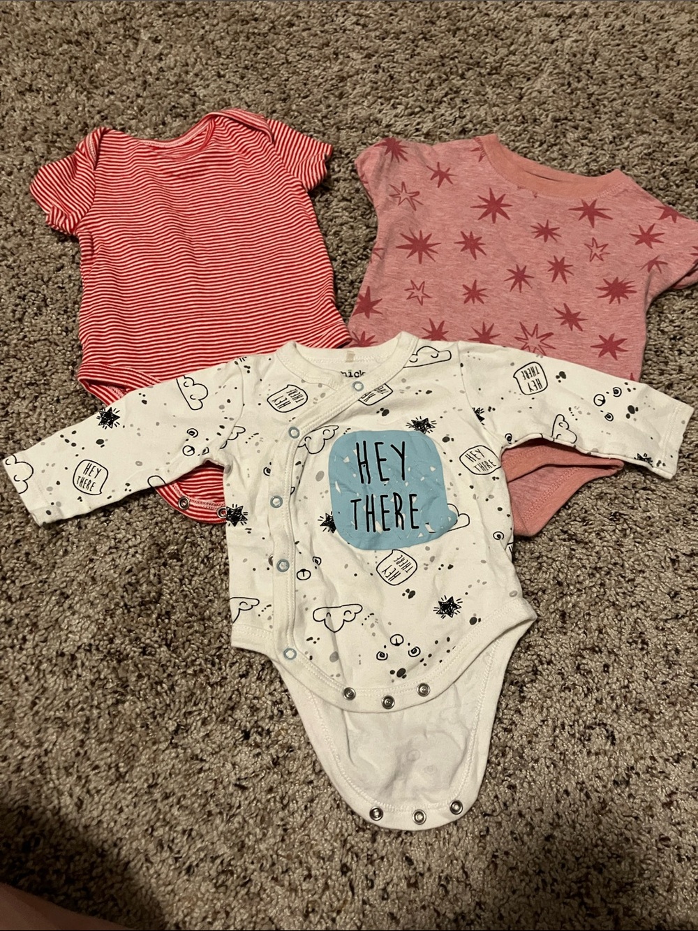 Baby One-Piece Bodysuit Set -White, Red striped, Red Starbursts